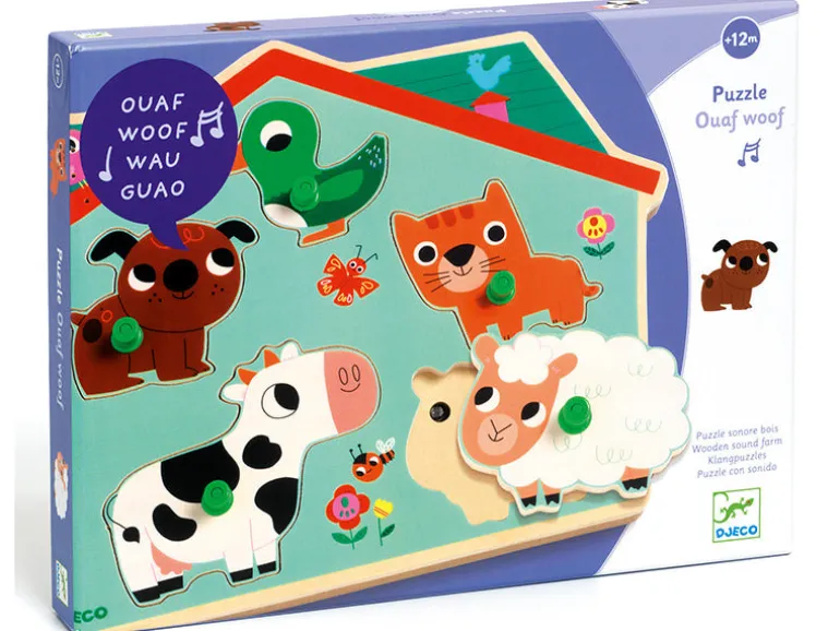 Puzzle sonore en bois - Ouaf woof - les animaux familiers
