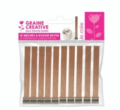 Sachet de 10 mèches bougie en pin et socle en métal - 2 cm de largeur