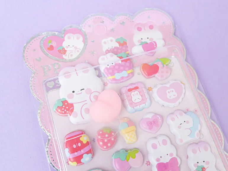 Stickers squishy - lapin fraise
