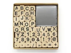 Tampons lettres et chiffres avec encreur noir - 48 caractères